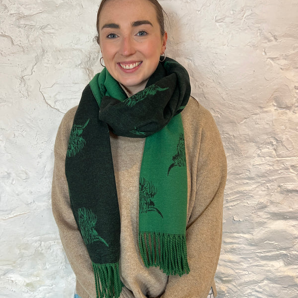 Reversible Highland Cow Scarf / Green